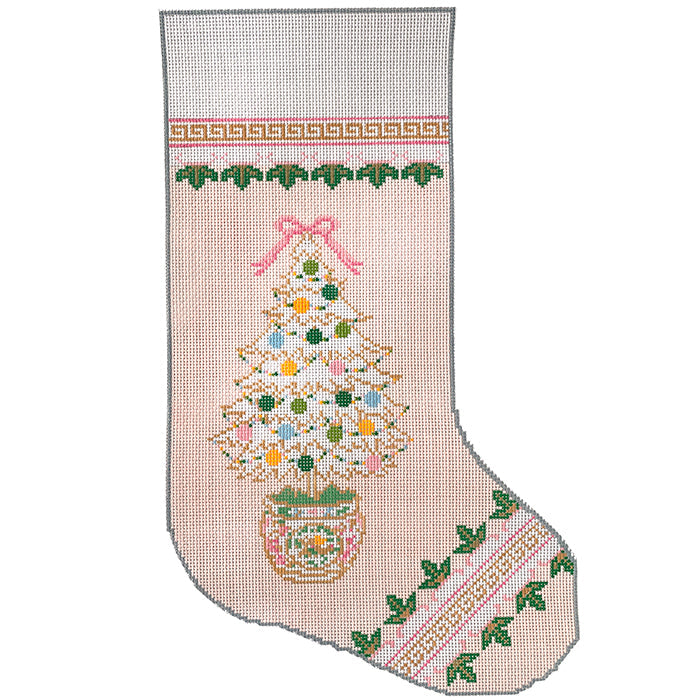 Rose Medallion Stocking Painted Canvas KCN Designers 