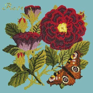 Rose Needlepoint Kit Kits Elizabeth Bradley Design Duck Egg Blue 
