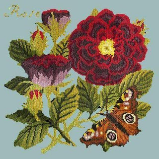 Rose Needlepoint Kit Kits Elizabeth Bradley Design Pale Blue 
