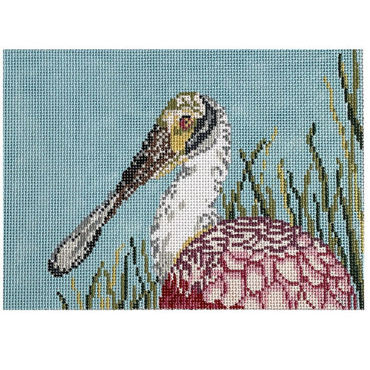 Roseate Spoonbill on 13 Painted Canvas Needle Crossings 