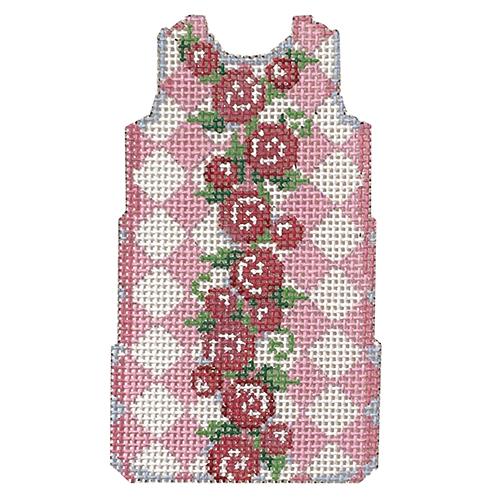 Roses on Pink Stripe/Harlequin Mini Shift Painted Canvas Two Sisters Needlepoint 
