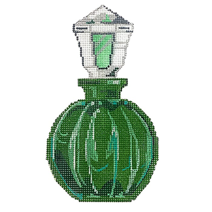 Round Green Perfume Bottle Painted Canvas Labors of Love Needlepoint  - 1