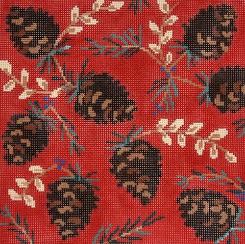 Ruby Pinecone Painted Canvas CBK Needlepoint Collections 