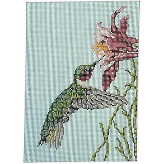 Ruby Throated Hummingbird on 18 Painted Canvas Needle Crossings 
