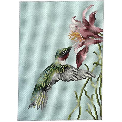 Ruby Throated Hummingbird on 18 Painted Canvas Needle Crossings  - 1