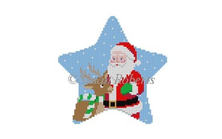 Rudolph and Santa Star Painted Canvas Susan Roberts Needlepoint Designs Inc. 