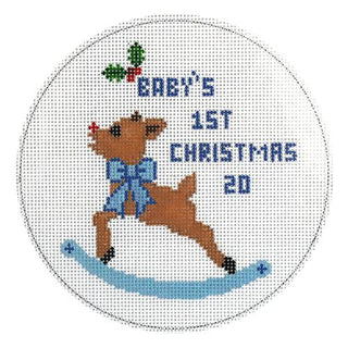 Rudolph Rocking Horse Ornament   Boy Painted Canvas Kimberly Ann Needlepoint 
