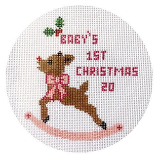 Rudolph Rocking Horse Ornament   Girl Painted Canvas Kimberly Ann Needlepoint 
