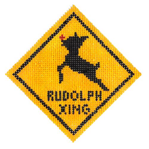 Rudolph Xing Ornament Painted Canvas Kimberly Ann Needlepoint 
