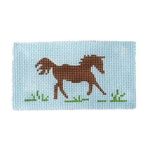 Running Horse on Sky Blue Painted Canvas Kate Dickerson Needlepoint Collections 