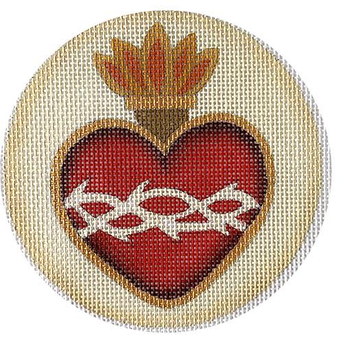 Sacred Heart Round Painted Canvas Raymond Crawford Designs 