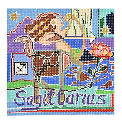 Sagittarius Zodiac Square Painted Canvas Doolittle Stitchery  - 1