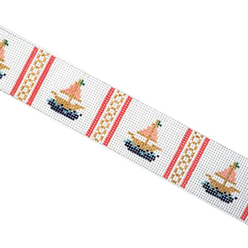 Sailboat Belt with Coral Stripes Painted Canvas The Plum Stitchery  - 1