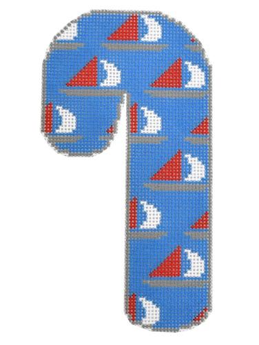 Sailboat Candy Cane Painted Canvas Danji Designs  - 1