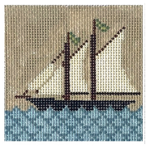 Sailboat Coaster Painted Canvas J. Child Designs  - 1