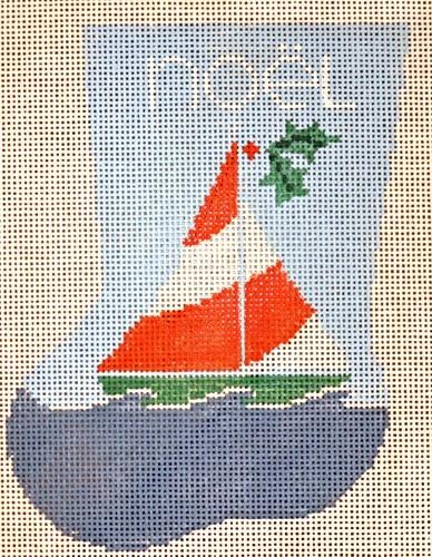 Sailboat Mini-Sock Painted Canvas Kathy Schenkel Designs 