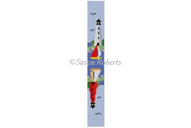 Sailboats and Lighthouses Key Fob Painted Canvas Susan Roberts Needlepoint Designs Inc. 