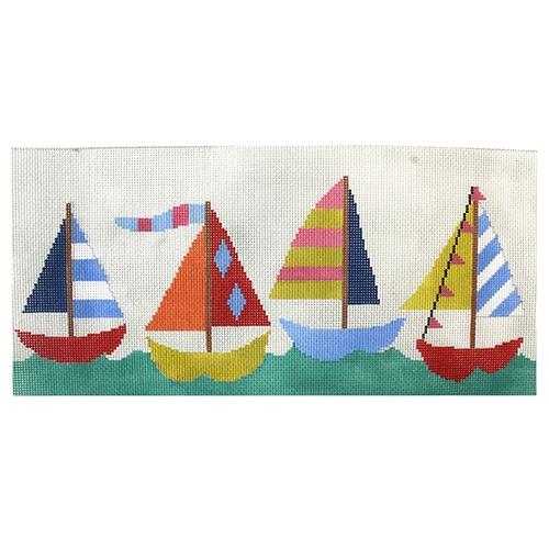Sailboats on 13 mesh Painted Canvas A Stitch in Time 