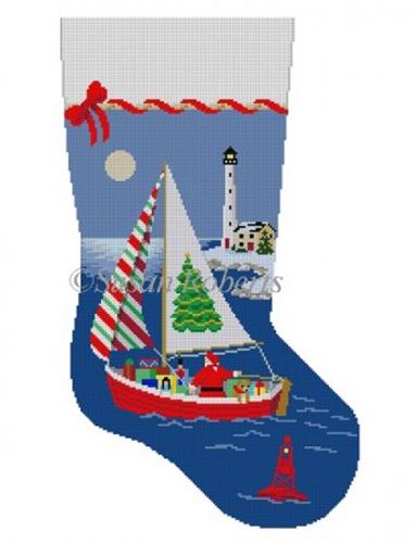 Sailing Santa Stocking Painted Canvas Susan Roberts Needlepoint Designs Inc. 