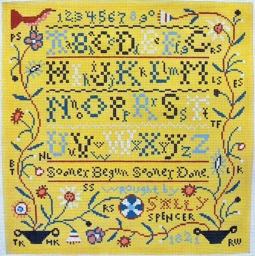 Sally Spencer Sampler Painted Canvas Birds of a Feather  - 1