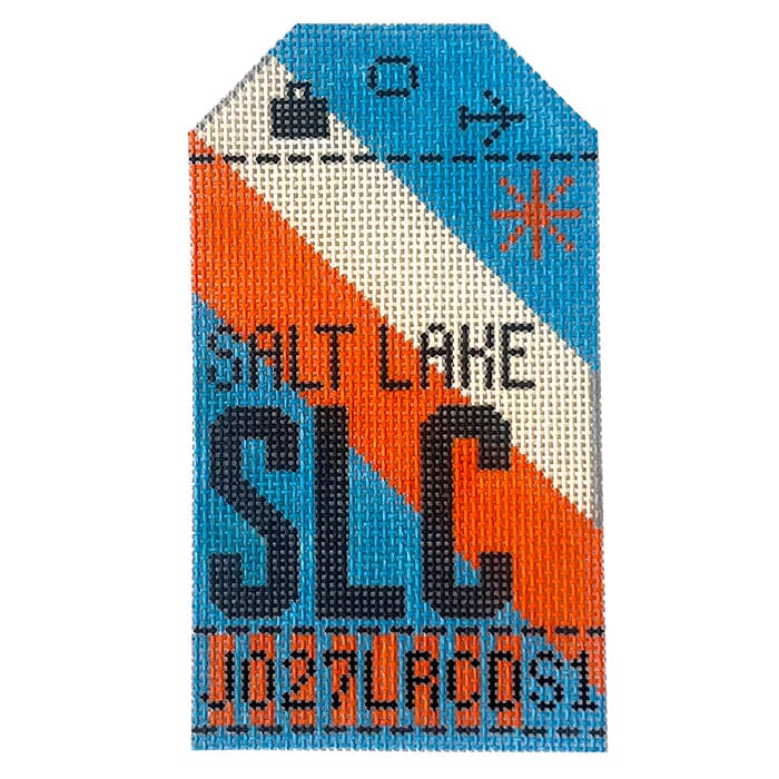 Salt Lake City SLC Travel Tag Painted Canvas Hedgehog Needlepoint 
