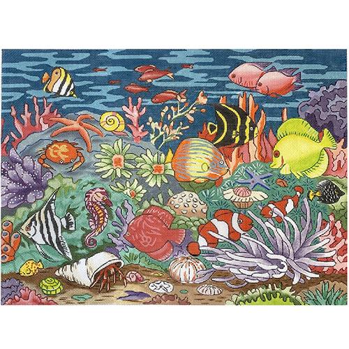 Saltwater Fish Tank Painted Canvas All About Stitching/The Collection Design  - 1
