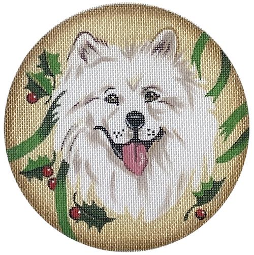 Samoyed w/ Holly Ornament Painted Canvas The Meredith Collection  - 1