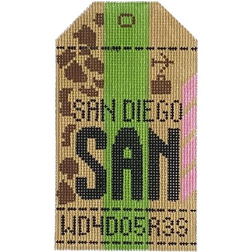 San Diego SAN Vintage Travel Tag Painted Canvas Hedgehog Needlepoint 