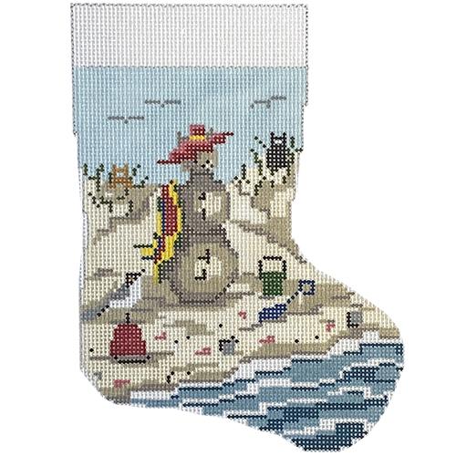 Sand Cat Mini Stocking on 18 Painted Canvas Needle Crossings 

