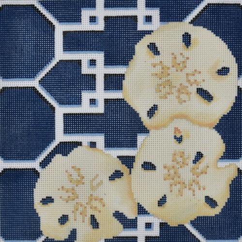 Sand Dollars on Lattice / Navy Painted Canvas Associated Talents 