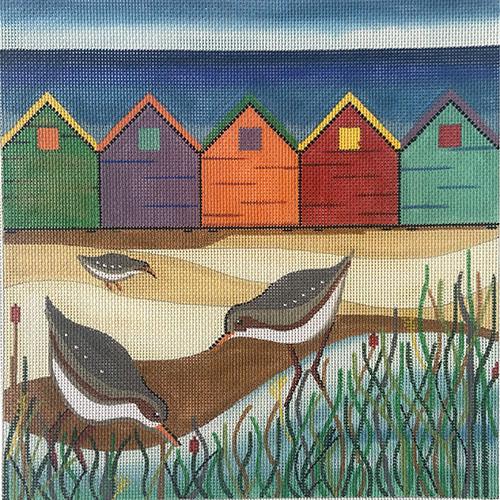 Sandpipers & Beach Huts Painted Canvas Alice Peterson Company 