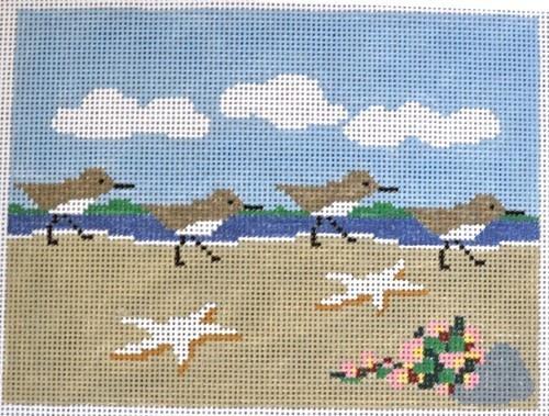 Sandpipers Pillow Painted Canvas Kathy Schenkel Designs  - 1