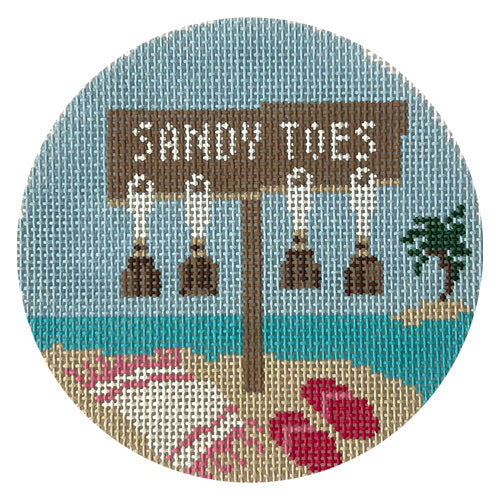 Sandy Toes Beach Round Painted Canvas Rachel Barri Designs 