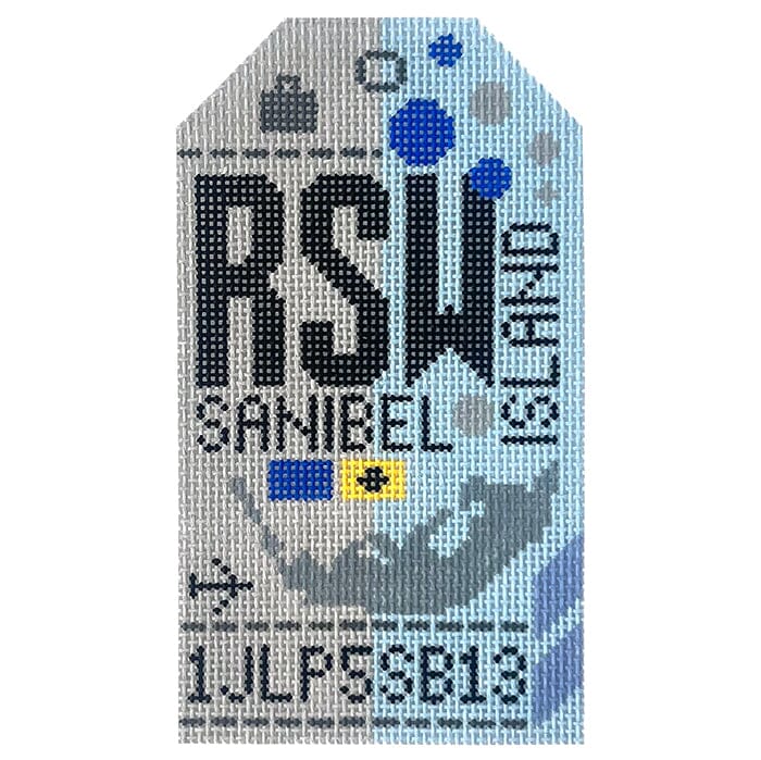 Sanibel Island RSW Travel Tag Painted Canvas Hedgehog Needlepoint 
