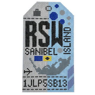 Sanibel Island RSW Vintage Travel Tag Printed Canvas Hedgehog Needlepoint 
