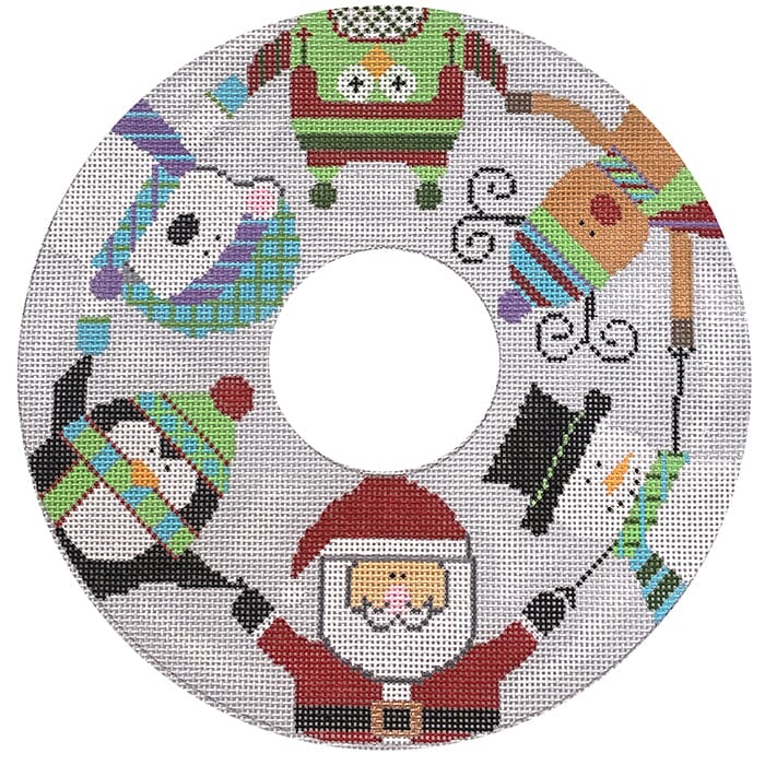 Santa and Friends Wreath Painted Canvas Sew Much Fun  - 1