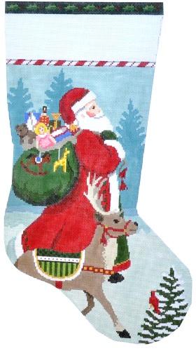 Santa and Reindeer Stocking Painted Canvas Susan Roberts Needlepoint Designs, Inc. 