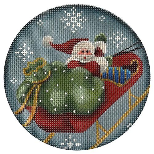 Santa and Sleigh Ornament Painted Canvas Rebecca Wood Designs  - 1