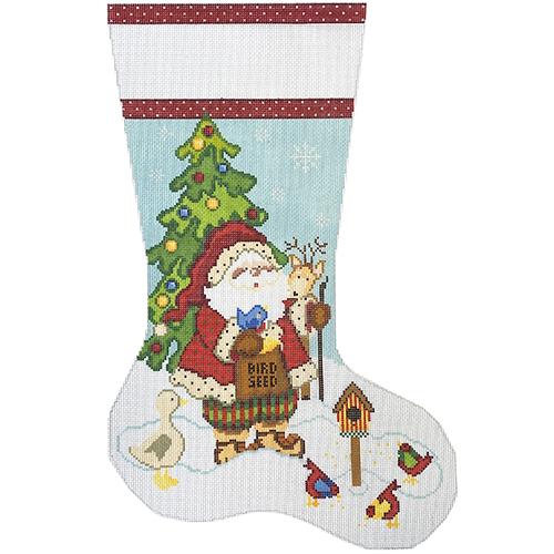 Santa and the Birds Stocking Painted Canvas NeedleDeeva 