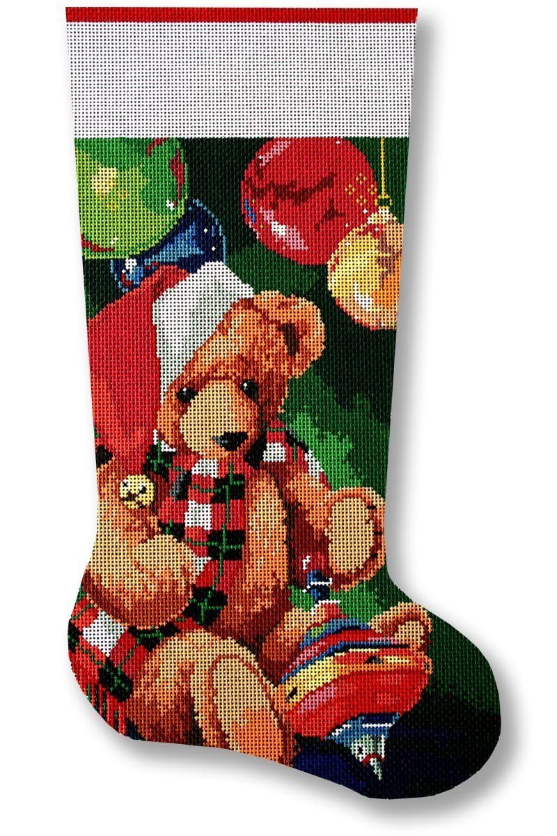 Santa Bear Stocking Painted Canvas CBK Needlepoint Collections  - 1