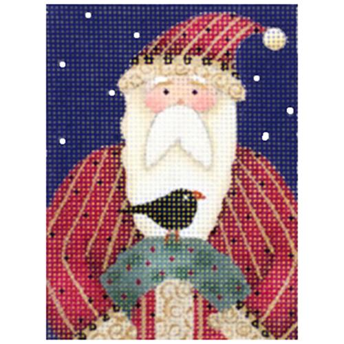 Santa Bird Blue Background Painted Canvas Melissa Shirley Designs  - 1