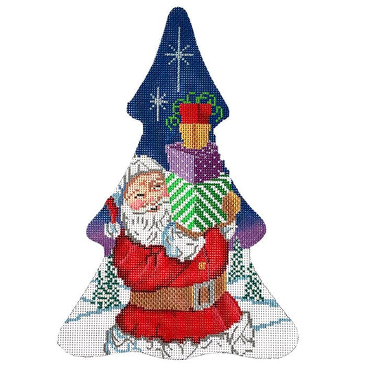 Santa Claus Christmas Tree Shape Painted Canvas Alice Peterson Company 