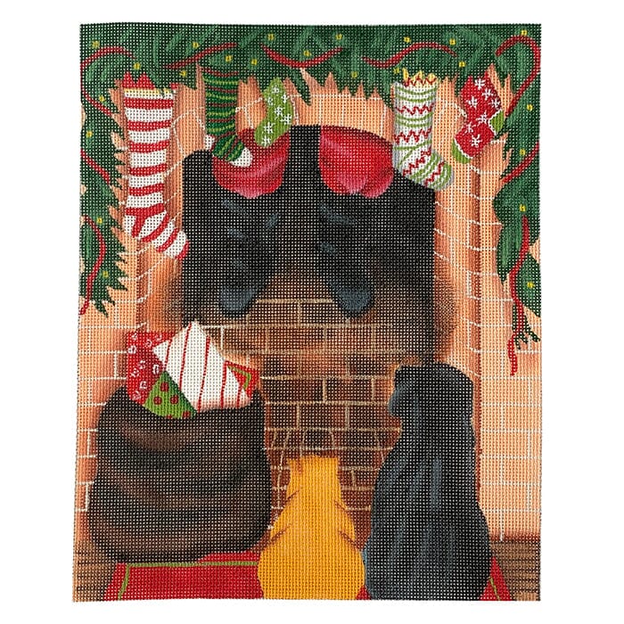 Santa Coming Down Chimney Painted Canvas CBK Needlepoint Collections 