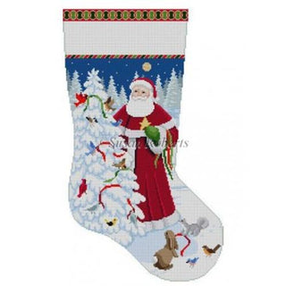 Santa / Decorating Bird Tree Stocking Painted Canvas Susan Roberts Needlepoint Designs Inc. 
