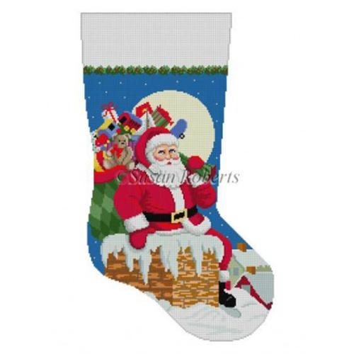 Santa / Down the Chimney Stocking Painted Canvas Susan Roberts Needlepoint Designs, Inc.  - 1