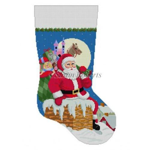 Santa / Down the Chimney Stocking Painted Canvas Susan Roberts Needlepoint Designs, Inc.  - 1