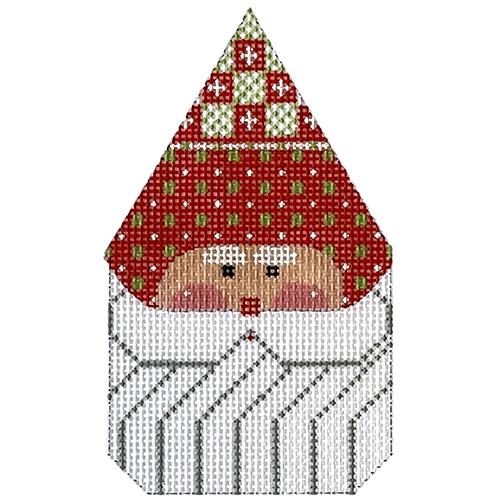 Santa Face #6 with Red Squares Hat Painted Canvas Danji Designs  - 1