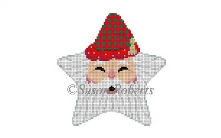 Santa Face Checker Hat Star Painted Canvas Susan Roberts Needlepoint Designs Inc. 