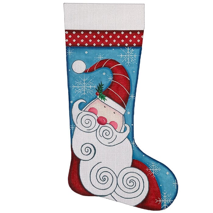 Santa Face on Blue Stocking Painted Canvas Alice Peterson Company  - 1