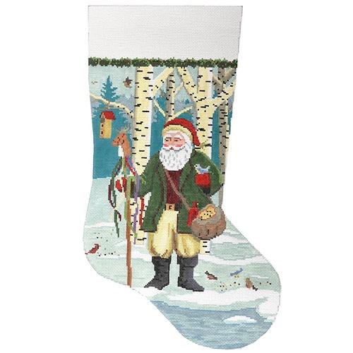 Santa Feeding the Birds Stocking Painted Canvas Susan Roberts Needlepoint Designs Inc. 